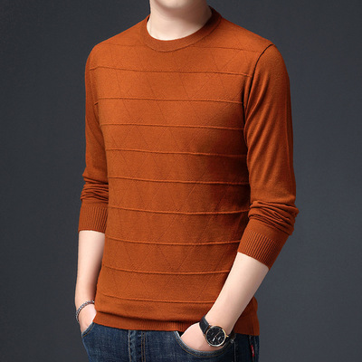 秋冬新款韩版修身套头纯色男式针织衫青年男装长袖圆领男士毛衣潮