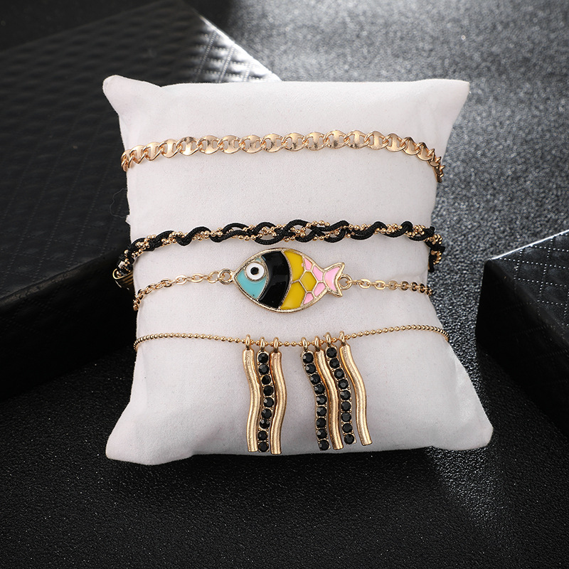 Korean New Fashion Foot Jewelry Color Dripping Oil Fish Anklet Summer Braided Black Anklet Wholesale display picture 8