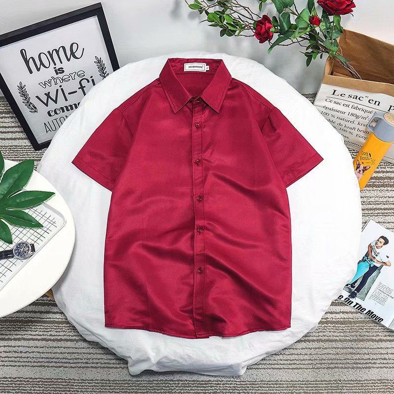 Solid color, burgundy, with short sleeve