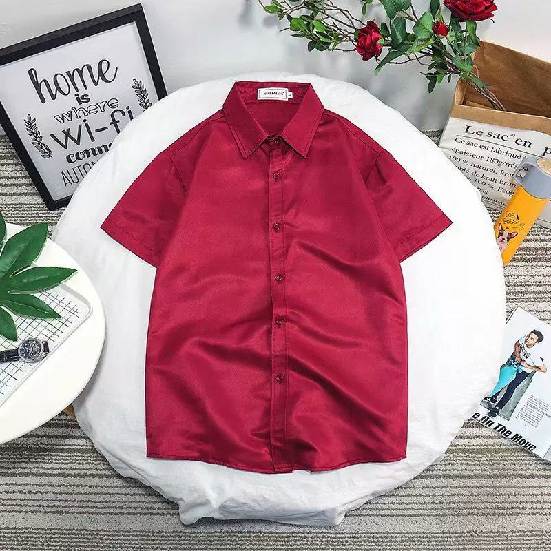 Рубашка slim fit с коротким рукавом, тонкая стильная, лёгкая для лета, размеры S–5XL