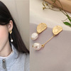 Silver needle, long trend asymmetrical earrings from pearl, silver 925 sample, wholesale