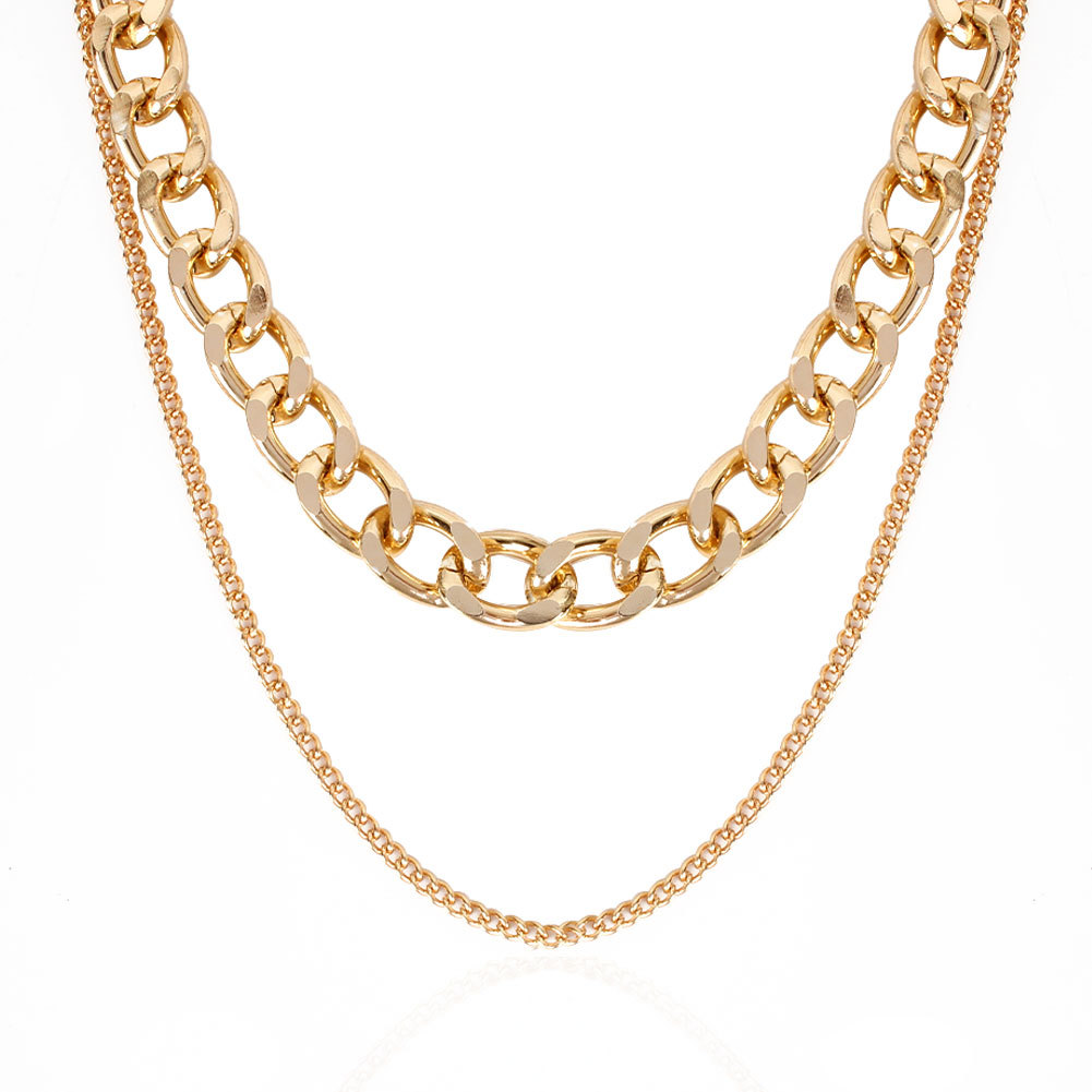 fashion wild alloy texture exaggerated thick necklace clavicle chain retro double necklace wholesale