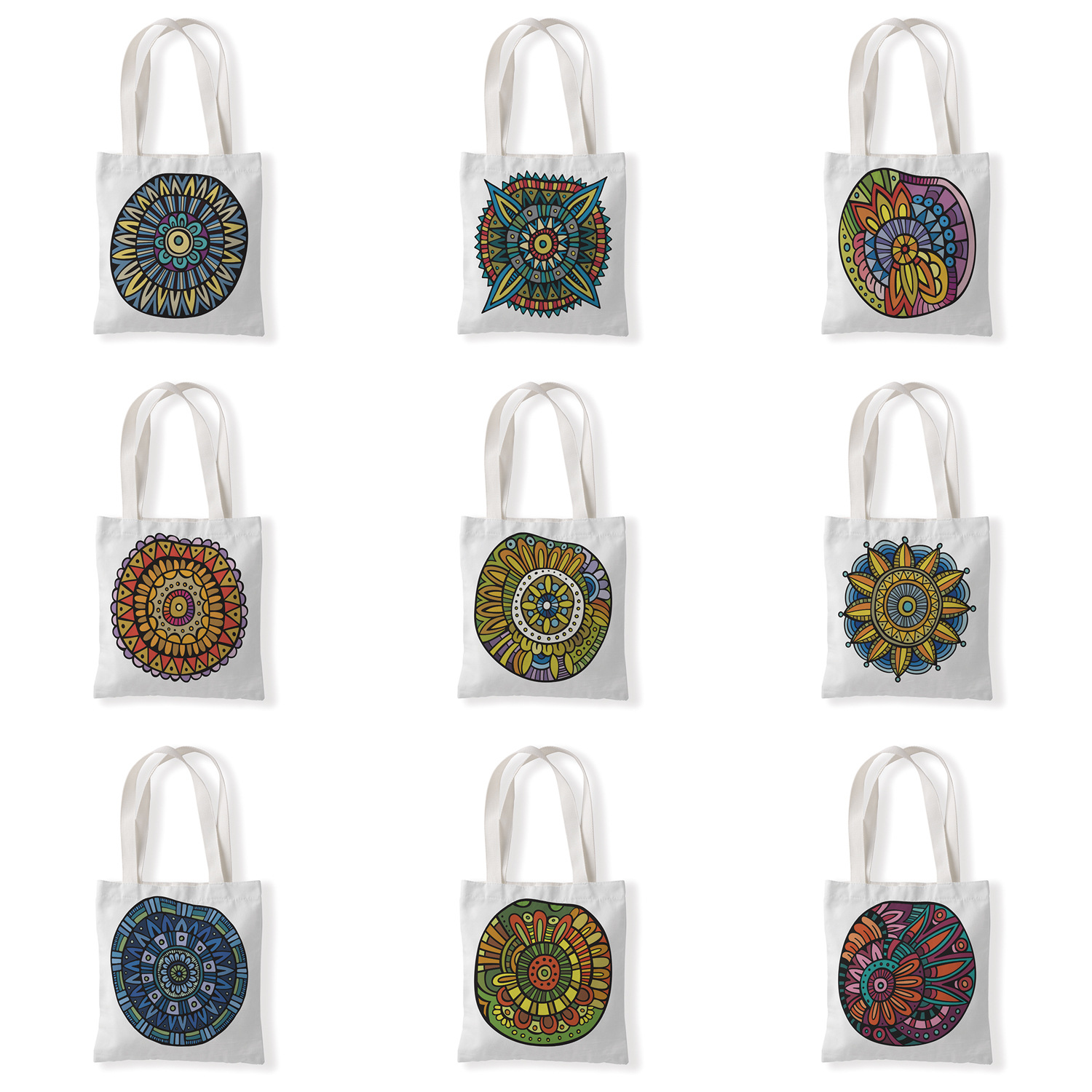 几何曼陀罗印花帆布袋单肩袋休闲百搭包手拎零钱袋环保购物袋