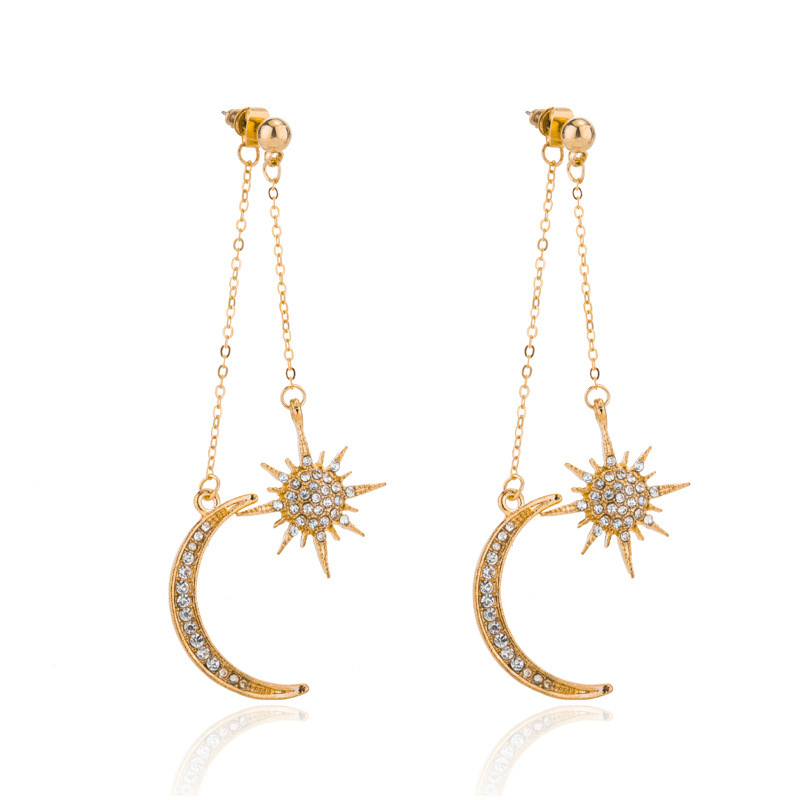 17g Weight Rhinestones Inlay Material Drop Earrings Classification 1 Pair Ig Style Star Moon Plating Chain Inlay Alloy Rhinestones Drop Earrings