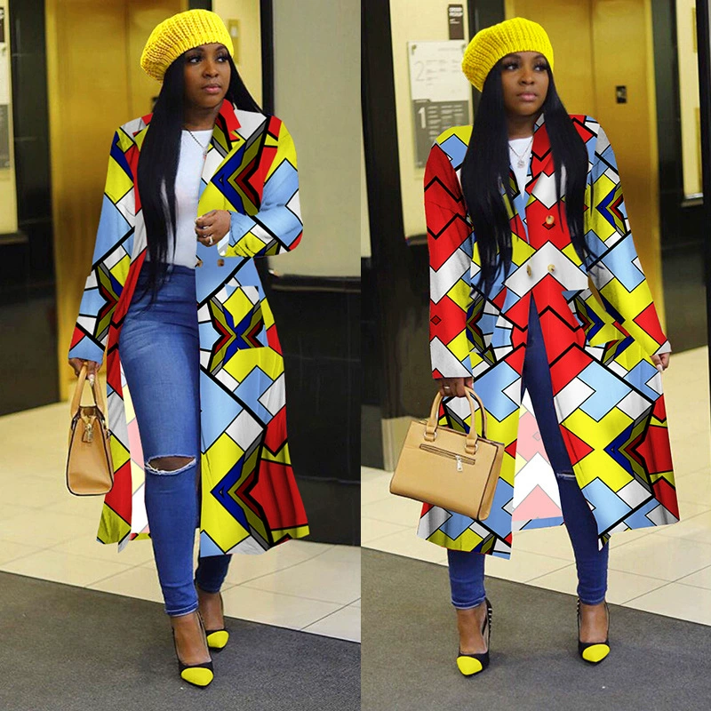 G8056 Трансграничные поставки Осень Новый женский цвет геометрический клетчатый костюм с воротником длинное пальто куртка