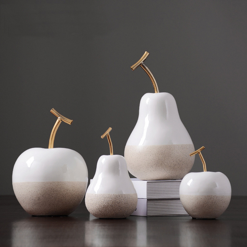 北欧风格创意陶瓷苹果摆件仿真水果家居装饰品客厅书房桌面工艺品