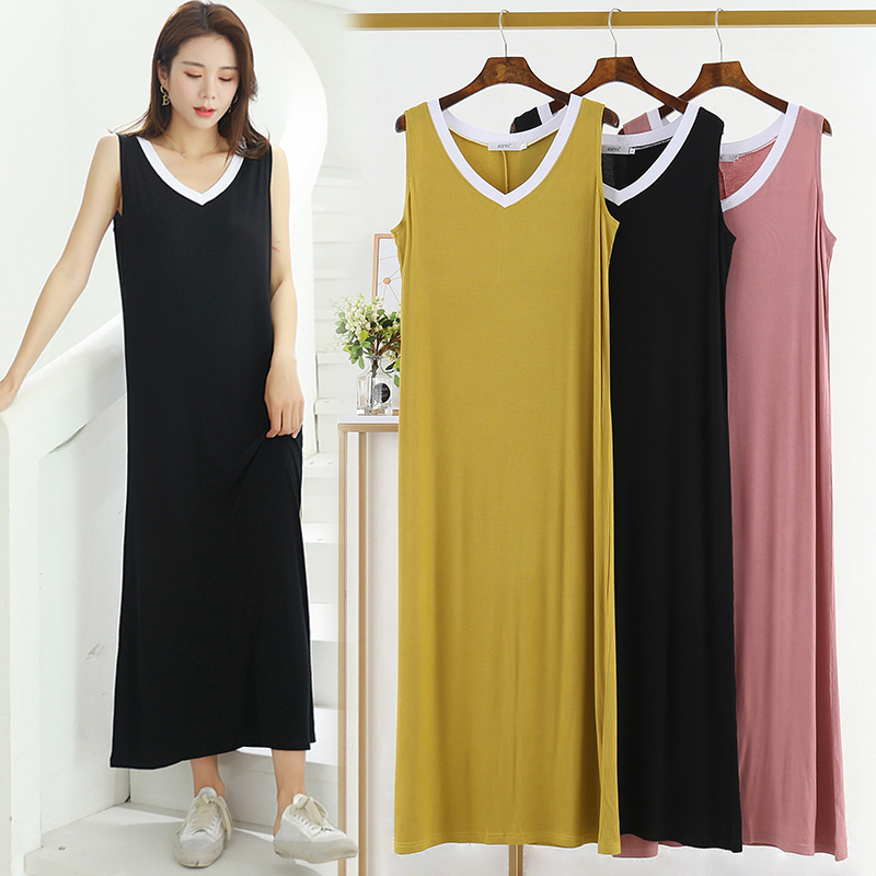 Modal long pajamas women's extended knee-length nightgown women's 200kg summer fat mm loose outer dress Modal long pajamas women's extended knee-length nightgown women's 200kg summer fat mm loose outer dress