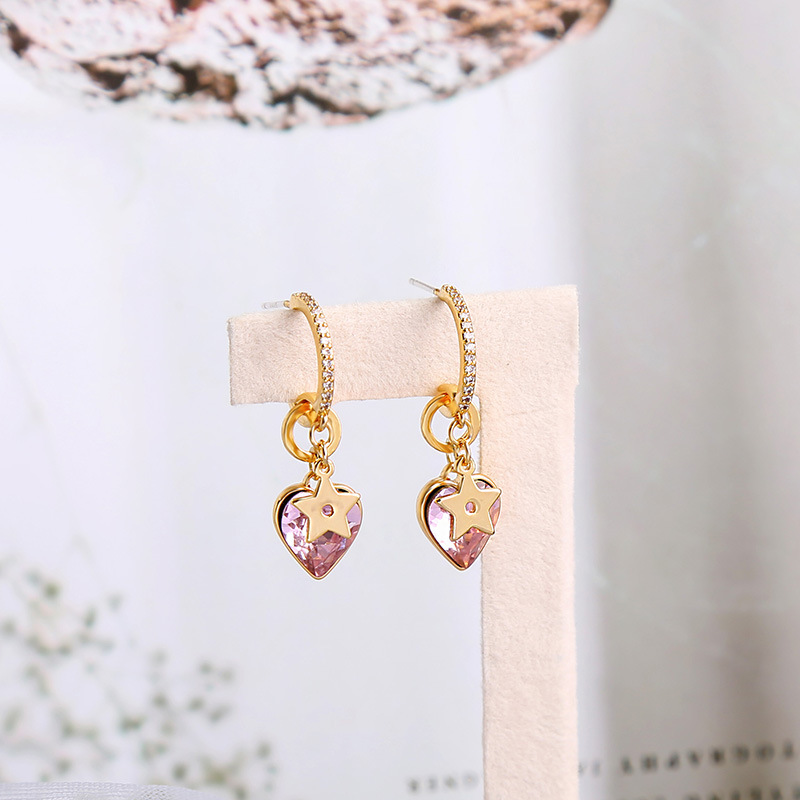 Boucles D&#39;oreilles En Alliage Fines Fines En Forme De C En Forme D&#39;étoile À Cinq Branches Love Small Pour Femme display picture 4