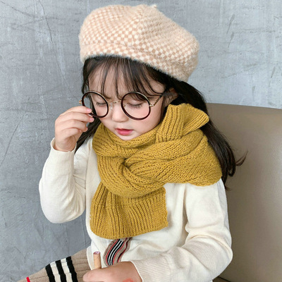 ins风日系冬季纯色儿童围巾 韩版简约几何针织毛线男女童围脖批发|ms