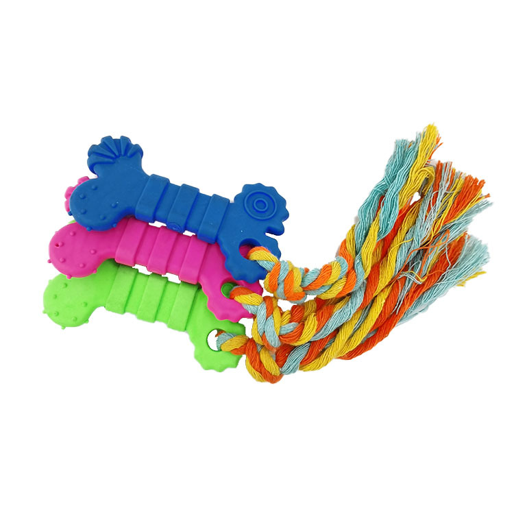 En stock juguete TPR resistente a mordeduras limpieza dental molar hueso vinculante cuerda perro juguete mascotas suministros fábrica al por mayor