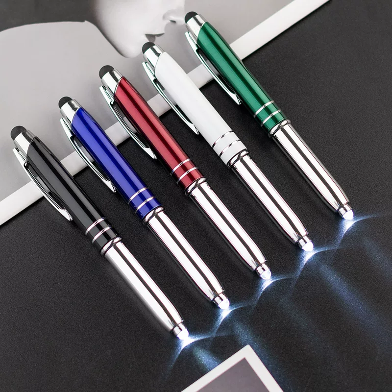 Metal LED universal ballpoint pen, bulb, three in one, wholesale