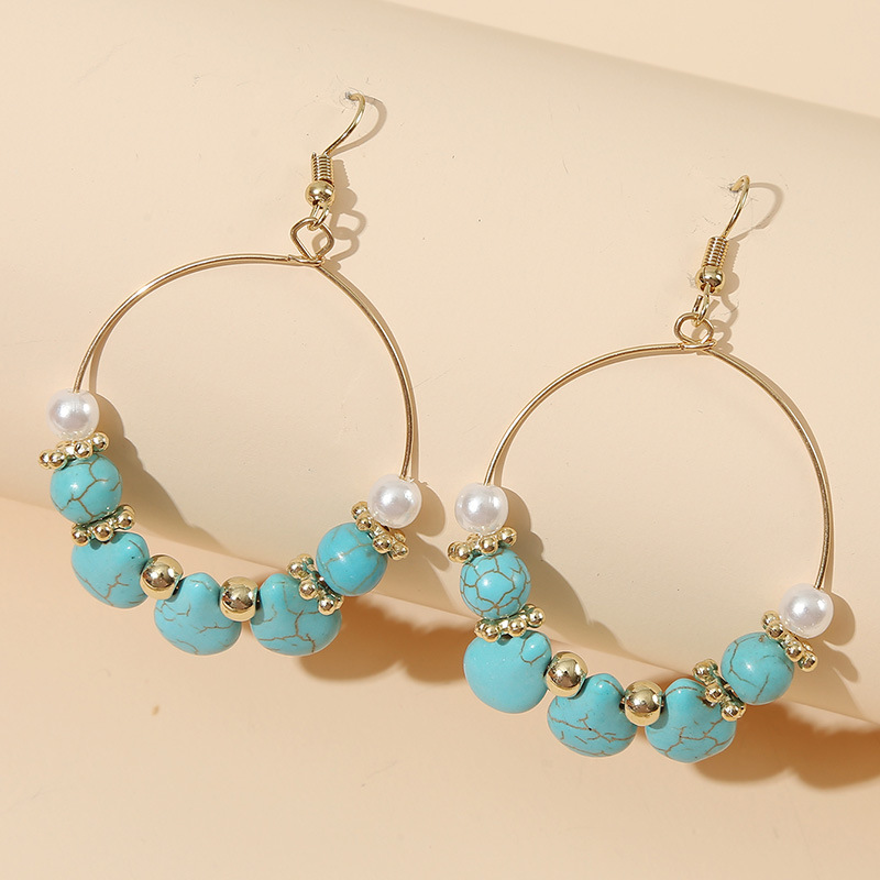 Geometric Round Turquoise Beaded Earrings Stone Trend Handmade Earrings Jewelry Wholesale Nihaojewelry display picture 2