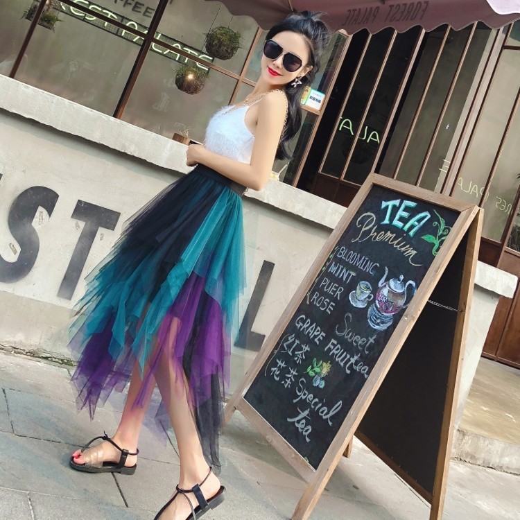 Tie Dye Pattern Summer Spring Autumn Fashion Tie Dye Polyester Knee-length Skirts