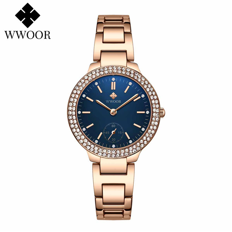 WWOOR que sostiene el amor nuevo reloj de cuarzo ocasional de las mujeres calendario impermeable rhinestone estudiante tendencia tazón reloj 8854