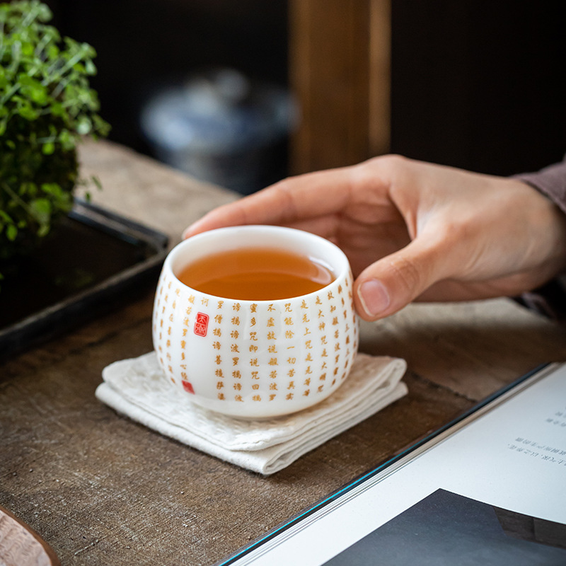 德化羊脂玉白瓷个人主人品茗心经杯百福品茗茶杯茶盏茶碗商务送礼|ru