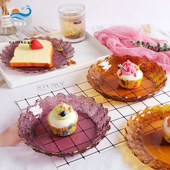 海晶玉北歐創意雪花邊玻璃餐盤乾果盤家用簡約水果盤零食盤子套裝