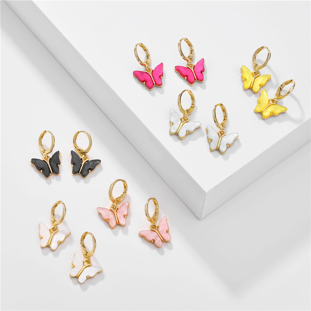 Big Jewelry Summer Candy Color Acrylic Butterfly Earrings Copper Ear Hooks  Wholesale Nihaojewelry display picture 1