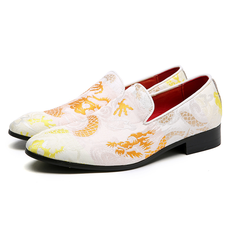 Fashion fashion shoes Pointed men's leather embroidered single shoes_voghion.com