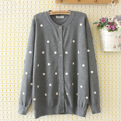 大碼女裝2020春款複古波點針織開衫胖妹妹寬松百搭毛衣外套420512