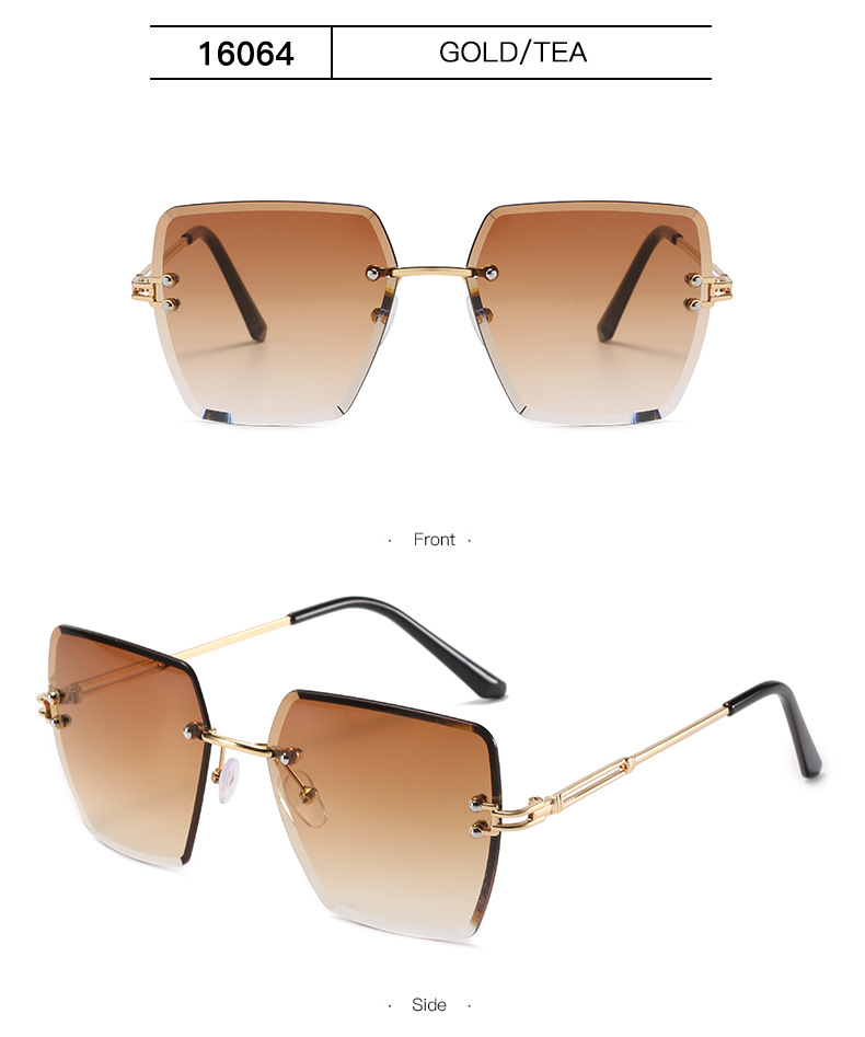 Nouvelles lunettes de soleil à bords coupés sans cadre les plus vendues pour femmes en Europe et en Amérique, lunettes de soleil à dégradé polygonal tendance, lunettes transfrontalières_voghion.com