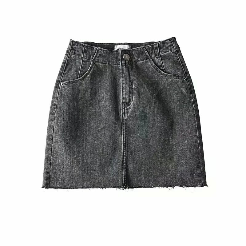 high-waist waist-cut slim denim skirt   NSAC14967