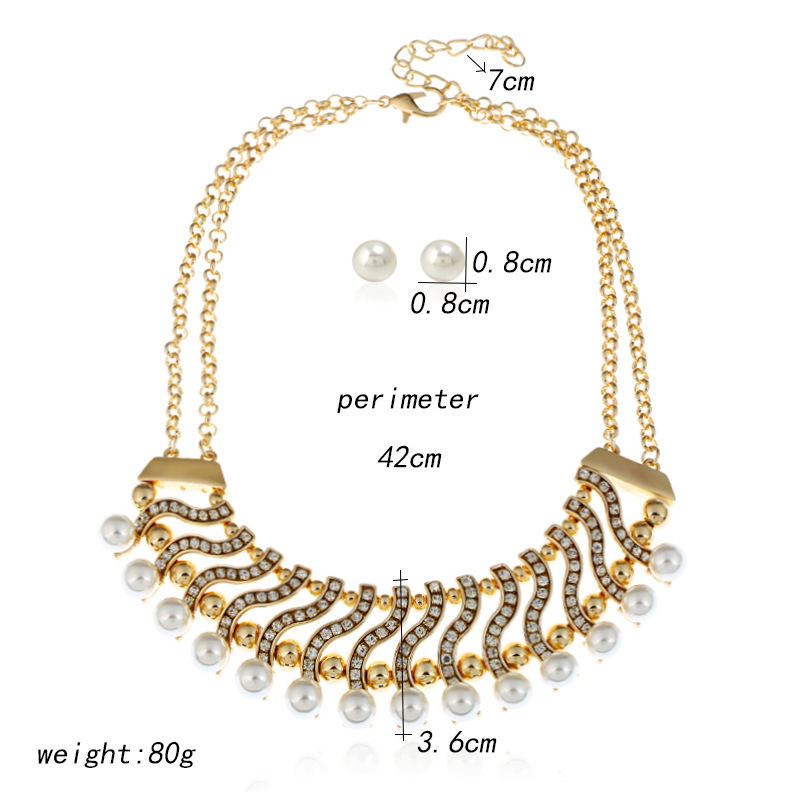 Fashion Handmade Pearl Alloy Necklace Clothing Accessories Exaggerated Necklace Earrings Set Nihaojewelry Wholesale display picture 2