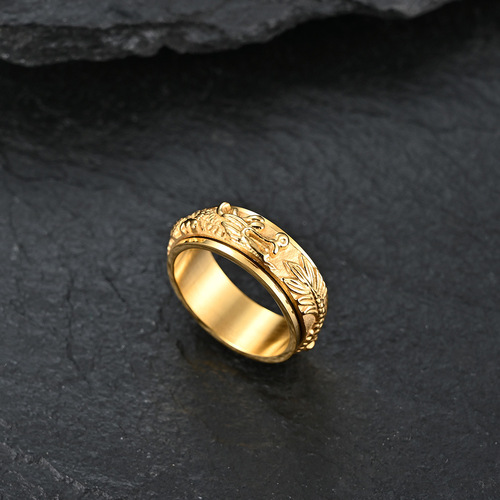 China Dragon Panlong Rotatable Stress-Relieving Ring, Majestic Dragon Rising Retro Men's Signet Ring, Factory Direct Sales