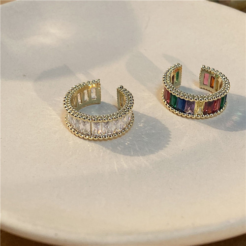 ins niche rainbow flash diamond ring female opening adjustable Korean internet celebrity temperament simple and versatile index finger ring