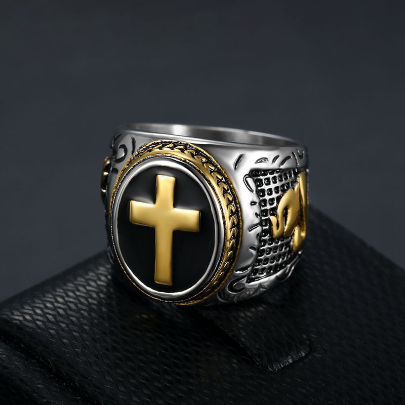 Cross Pattern 1 Piece Hip-hop Cross Titanium Steel Plating Men's Rings