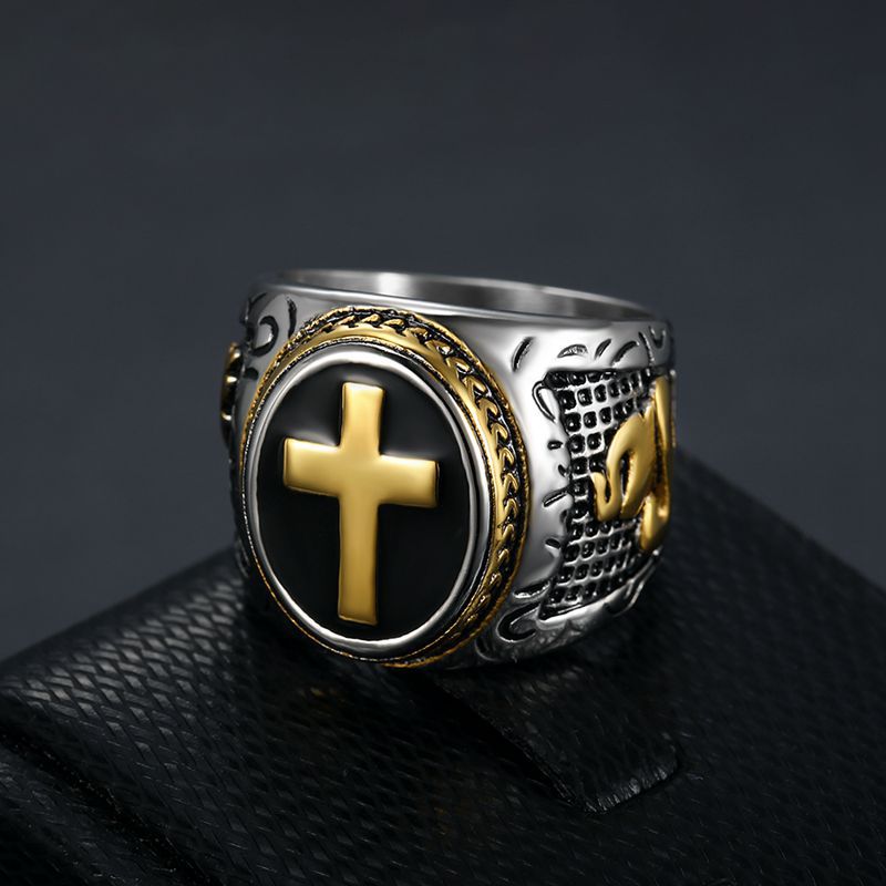 1 Piece Hip-hop Cross Titanium Steel Plating Men's Rings display picture 5