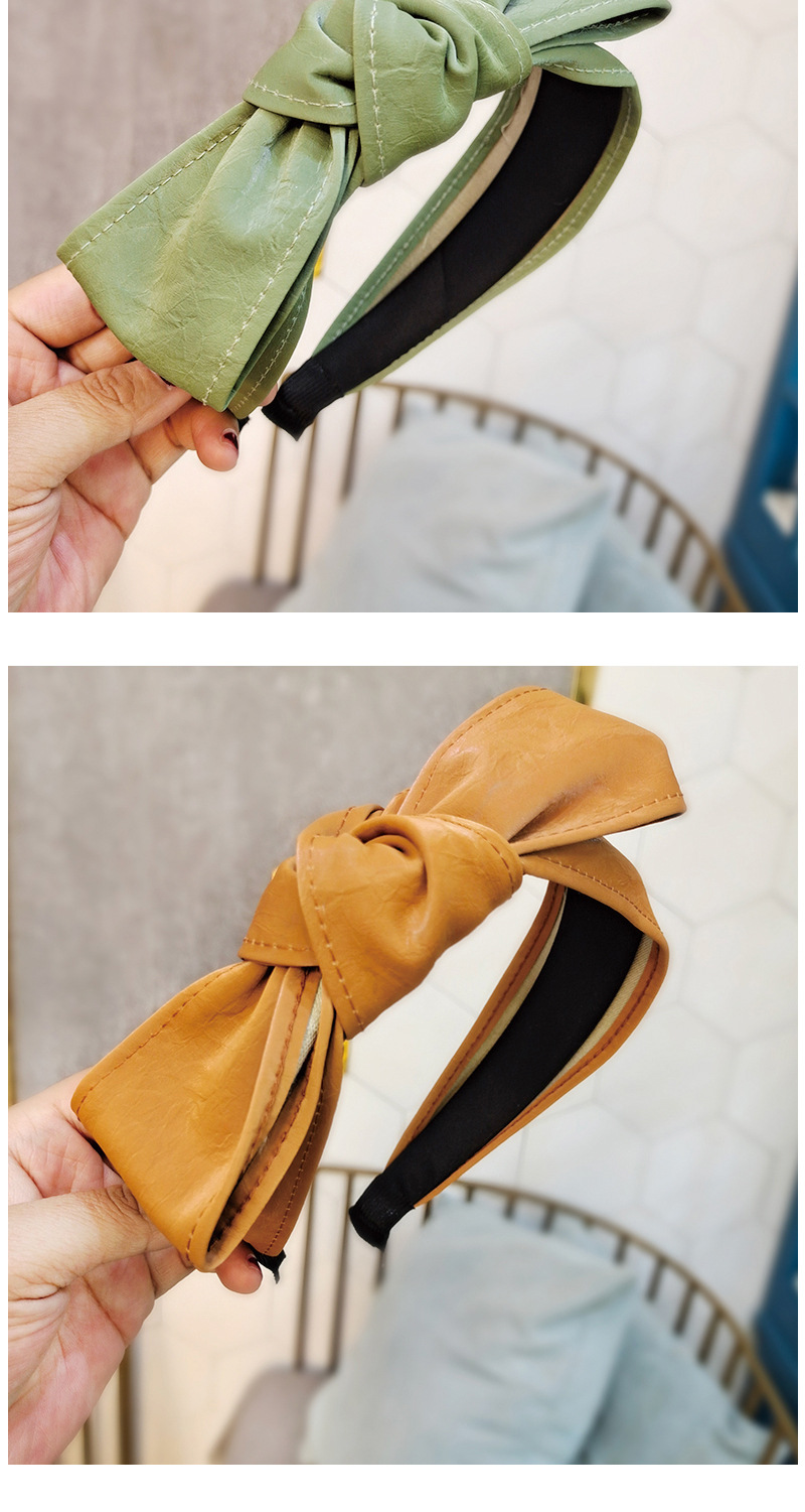 Pu Leather Wide-sided Pure Color Bow Headband display picture 4