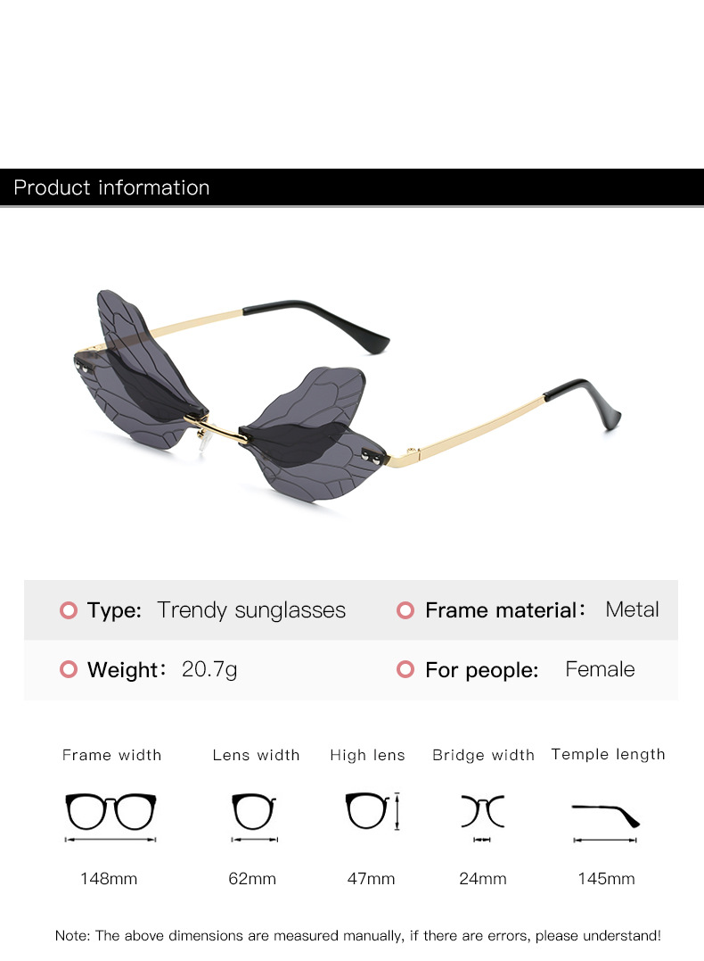 Fashion Wings Pc Special-shaped Mirror Frameless Women's Sunglasses display picture 4