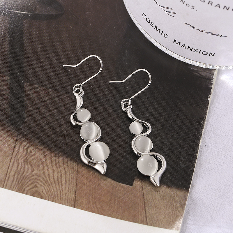 1 Pair Simple Style Water Droplets Metal Inlay Opal Women's Drop Earrings display picture 5