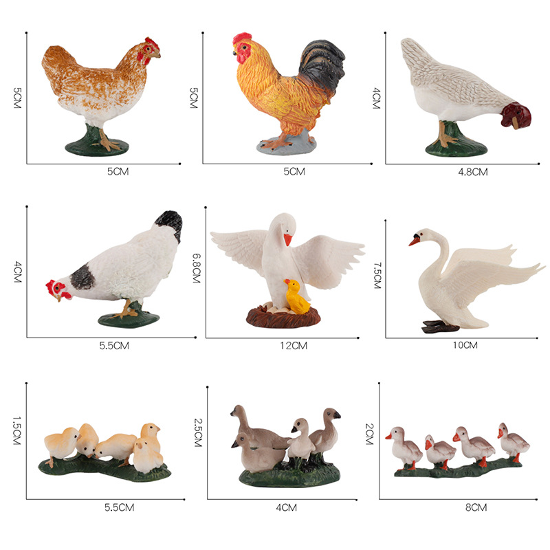 Exportación transfronteriza nuevos niños simulación granja aves modelo animal pollo pato ganso arena bandeja combinación 11 piezas conjunto adornos