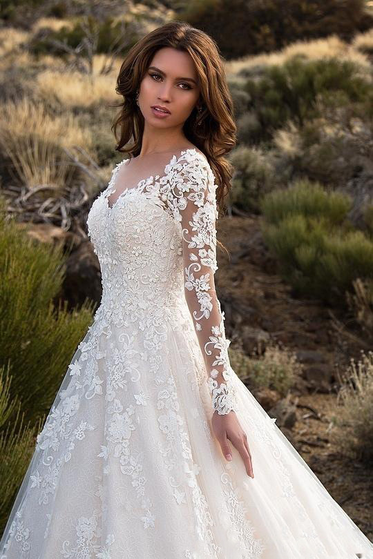 2025 New European And American Lace Women's Long Sleeve Off-Shoulder White Bridal Wedding Dress Gown_ecoleips.com
