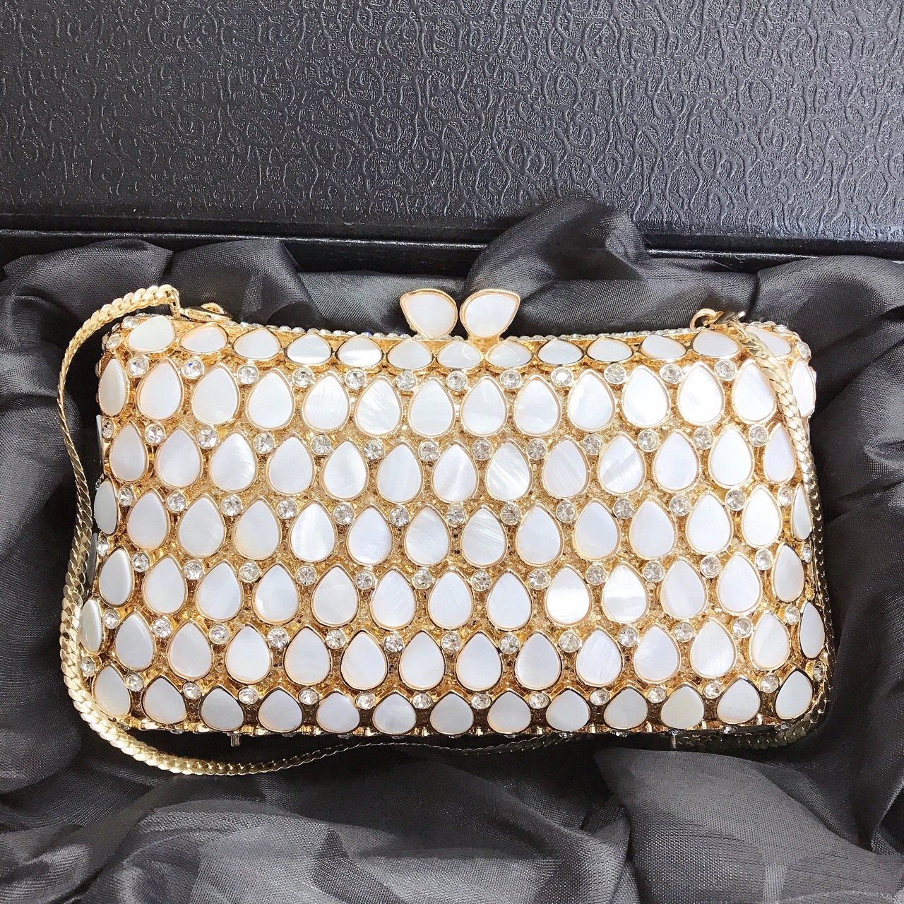 Túi clutch nữ đính đá pha lê hình giọt nước dự tiệc — Màu vàng chi tiết 1