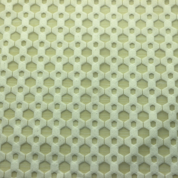 3D提花网眼布针织纬编六边形提花3D镂空气层三明治网眼布服装面料
