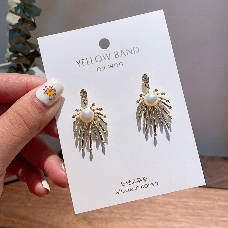 925 Silver Needle High-end-feuerwerk Strass Ohrringe Koreanische Temperament Internet-promi-ohrringe Weibliche Atmos Phä Rische Blumen Kugel Trend Ohrringe display picture 4