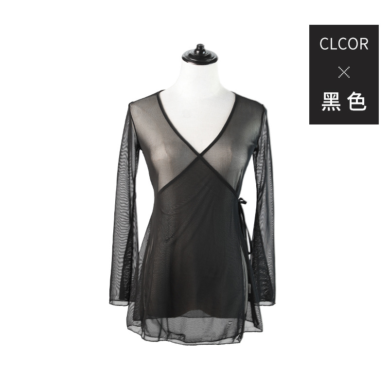 Ropa de baile para adultos de las mujeres ropa de gasa de danza clásica práctica étnica ropa de práctica de baile de malla de encanto de cuerpo superior larga