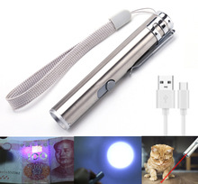 不锈钢多功能LED迷你手电筒可验钞激光灯红外线三合一可USB充电详情12