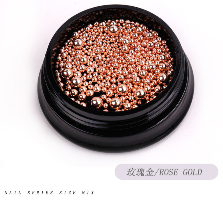 Transfronterizo especial manicura oro y plata pequeñas cuentas de acero uñas japonesas galvanoplastia metal micro cuentas joyas tamaño en caja mezclado cuatro colores