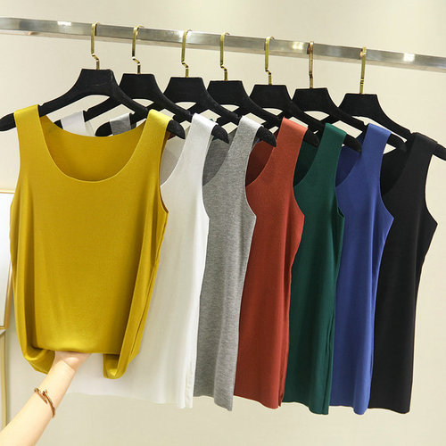 Women's thin summer and spring modal seamless camisole top, thin base shirt for layering, round neck, versatile for wearing alone or as an inner layer, sleeveless outerwear.