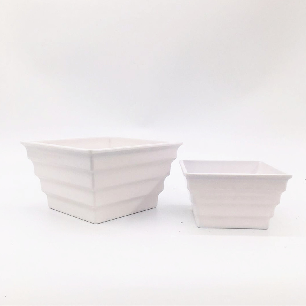 The manufacturer supplies 2-sized simple stepped square plastic flowerpots and melamine flowerpots detail image 3