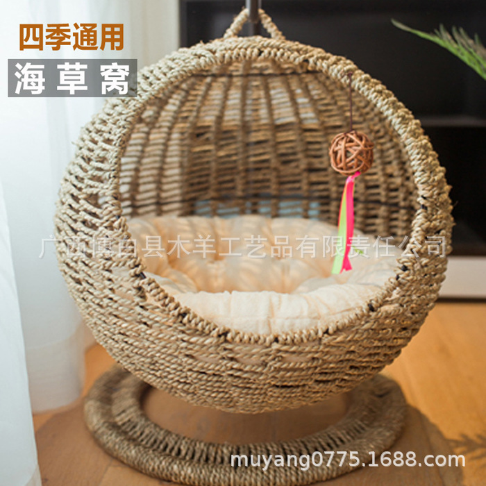 Procesamiento personalizado tela de caña gato nido semicerrado tipo hamaca de mascotas gato jaula gato colgante cama de gato nido de mascotas patente explosiva