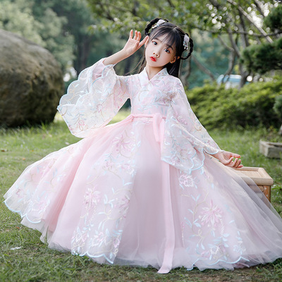 Girls Chinese hanfu pink fairy princess dresses Hanfu long sleeve children Tang Ru skirt chinese ancient traditonal dress