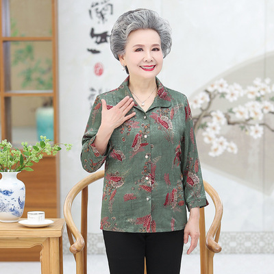 Middle-aged and elderly people Women's wear Mom outfit spring and autumn Western style shirt 60 year 70 the elderly clothes Easy grandma summer shirt