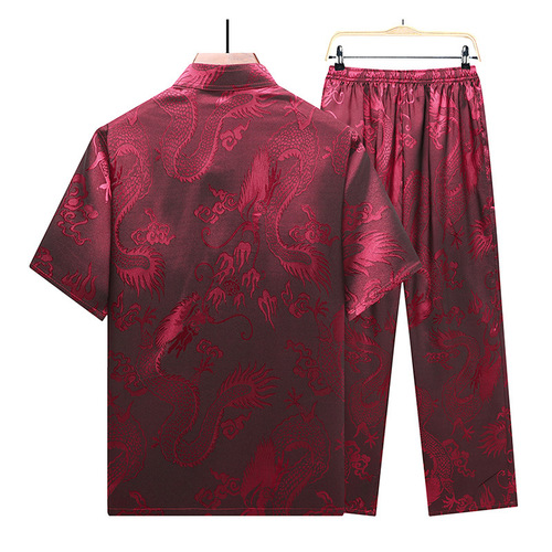 Chinese dragon Tang Suit for men middle-aged restoring ancient ways suit embroidery cotton coat pants two-piece outfit in the summer of middle-aged men