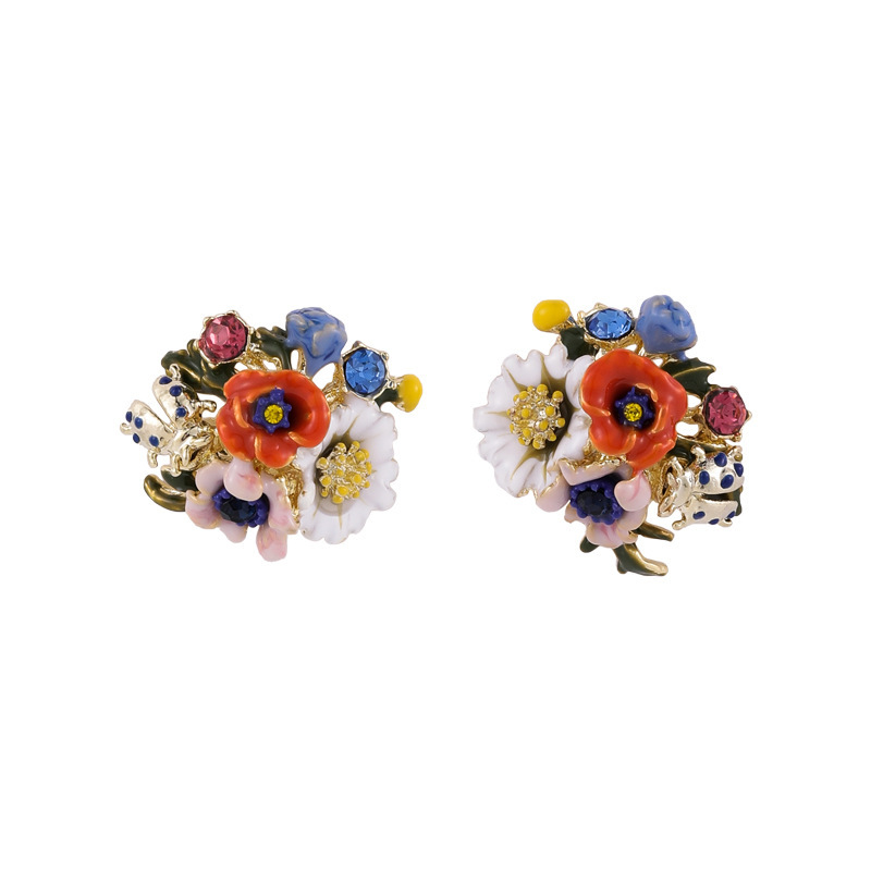 1 Paire Mode Fleur Alliage Émail Femmes Boucles D'oreilles display picture 1