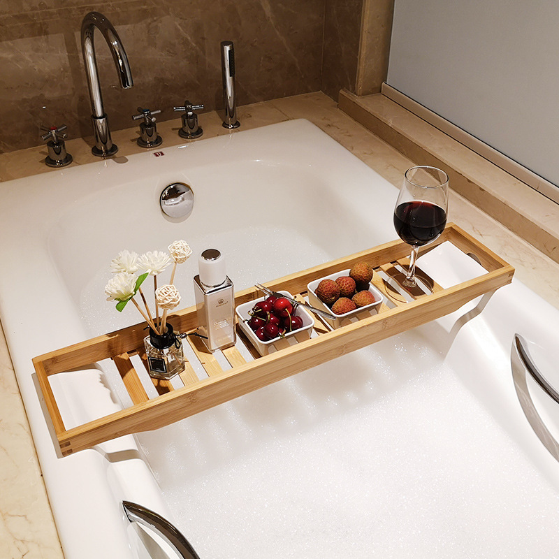 Bath Rack Bathroom Bath Multifunctional Non-Slip Storage Rack Bamboo and Wooden Bath Tray Shelf ipad Tablet Mobile Phone Rack