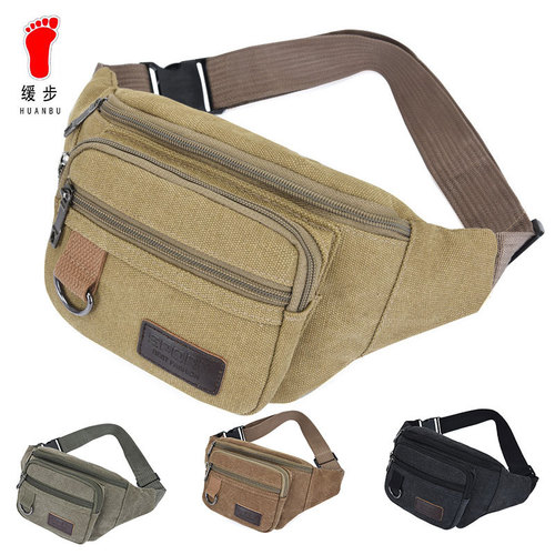 Manufacturer wholesale thickened canvas waist bag outdoor fashion leisure sports chest bag men and women portable mobile phone shoulder bag trendy